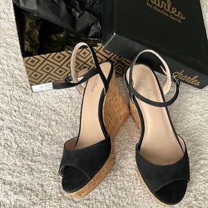 Cork Wedge Black Peep Toe